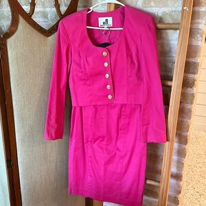 Mark Eisen fuschia denim suit from the late 1980s. Size 8 (current size 4-6)